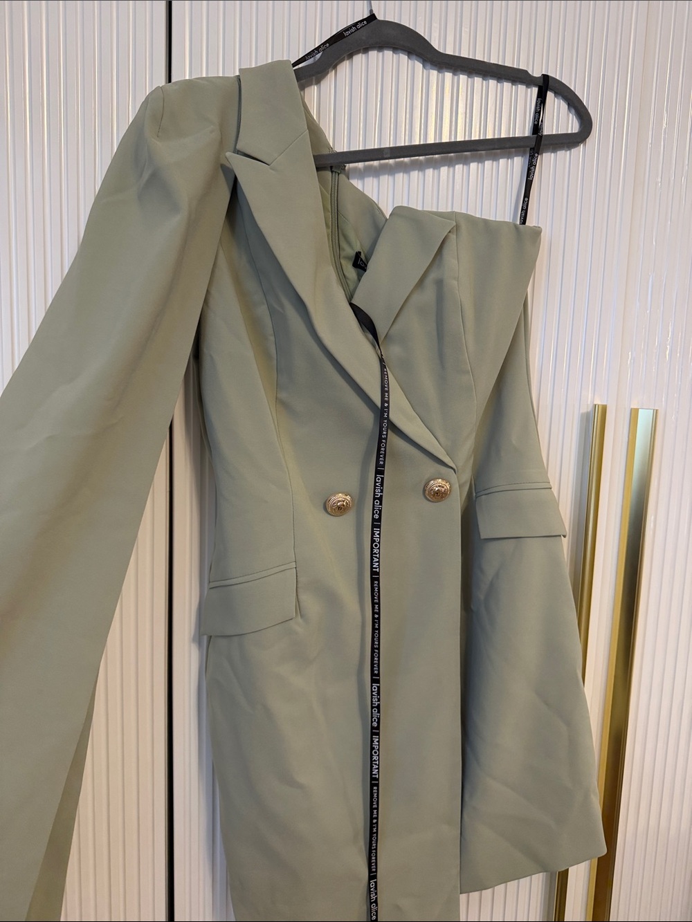 Lavish Alice One-Shoulder Double-Breasted Blazer Dress in Sage